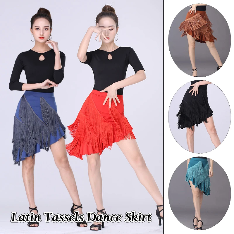 Women Sexy Latin Dance Skirts Ballroom Rumba Samba Chacha Jazz Tassels Dance Skirt Female Practice Stage Performance Costume