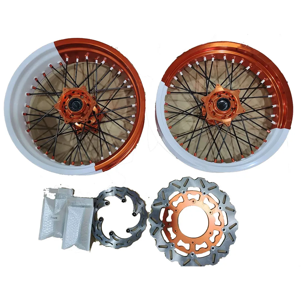 Motorcycle Bi-color White And Orange Supermoto Wheels Supermotard Wheel Set For KTM EXC SXF SX