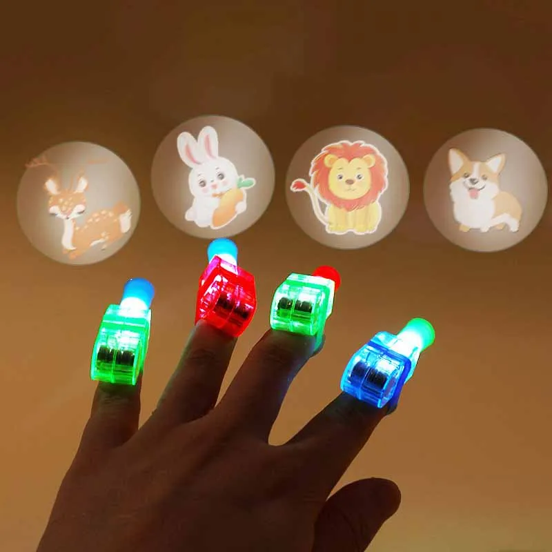 5 Stuks Cartoon Schattige Projectie Led Vinger Licht Speelgoed Multi-Patroon Lichtgevende Ring Vinger Licht Licht Speelgoed Verjaardag Decoraties