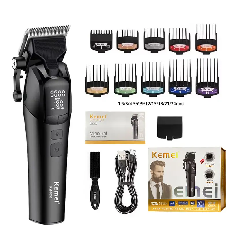 Kemei KM-1858 10W Kapper Professionele Elektrische Tondeuse DLC Blade Trimmer Draadloze USB Opladen Oplaadbare Tondeuse