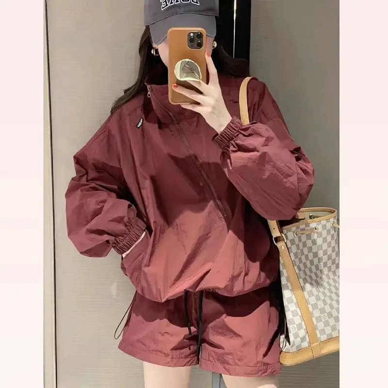 مجموعة Dongdaemun Chic رقيقة للحماية من الشمس سترة واقية من الرياح كاجوال رياضية مكونة من قطعتين مجموعة نسائية صيفية من Sli Commuter Win...