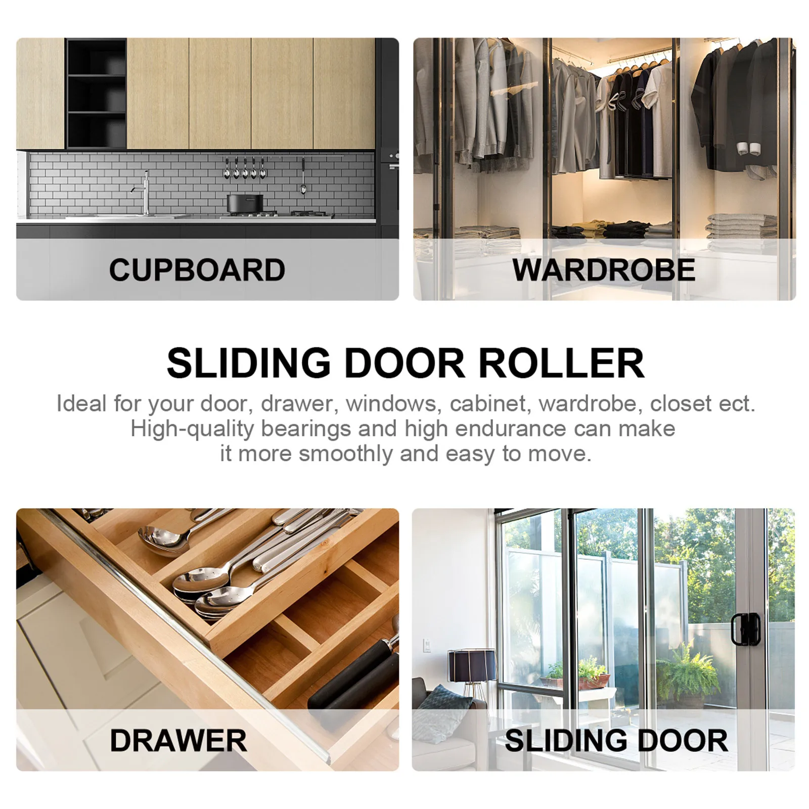 

Zinc Alloy Wood Thicken Sliding Accessory Strong Load Bearing Noiseless Roller Wider Wheel Diameter Durable Track Roller Runners