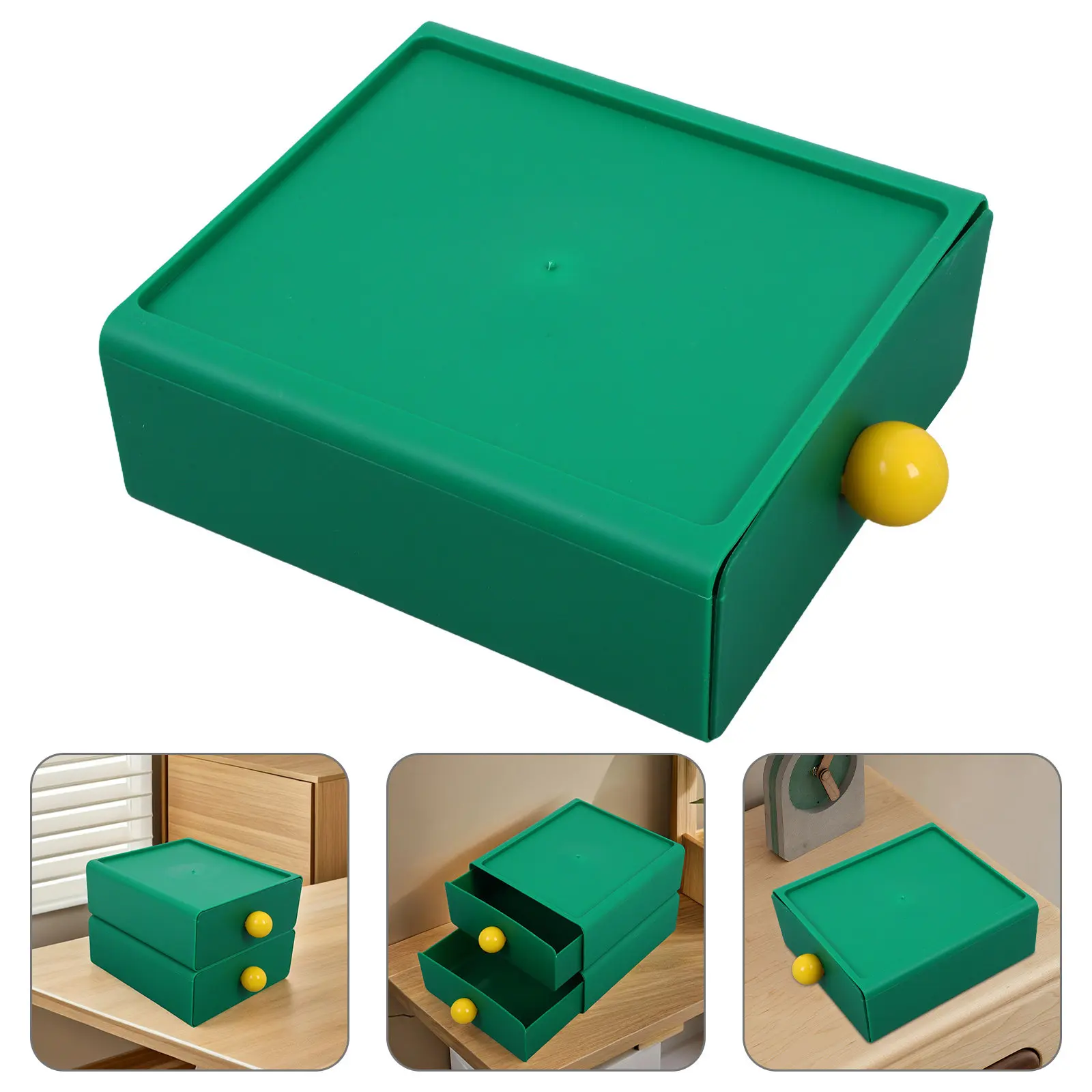 2Pcs Cute Desktop Storage Box Small Desk Organizer Plastic Stackable Organizer Box for Office Desk Supplies Home Kitchen
