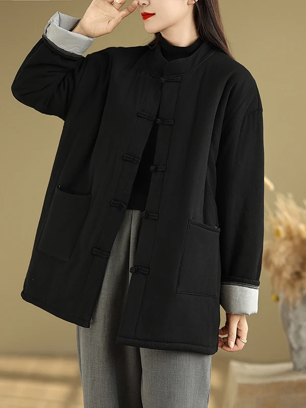 2025 Winter New Thiened Cotton Padded Chinese Sle Ethnic Loose Fit Warm Top Outerwear Coat Retro Long Sve Stand Collar