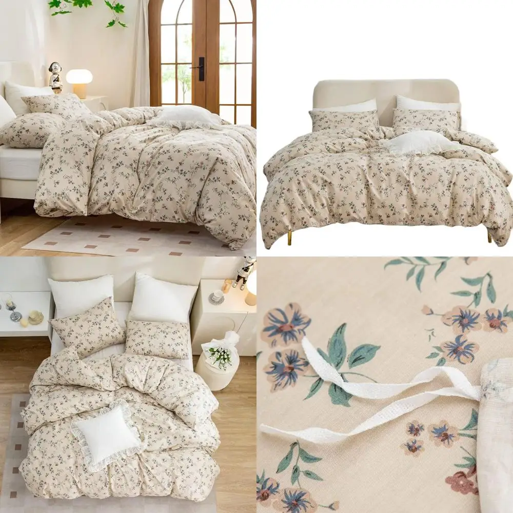 

Queen Size Floral Duvet Cover Set, 3-Piece Soft Cotton Bedding with Vintage Garden Pattern, Zippered Closure, Luxurious & Comfor