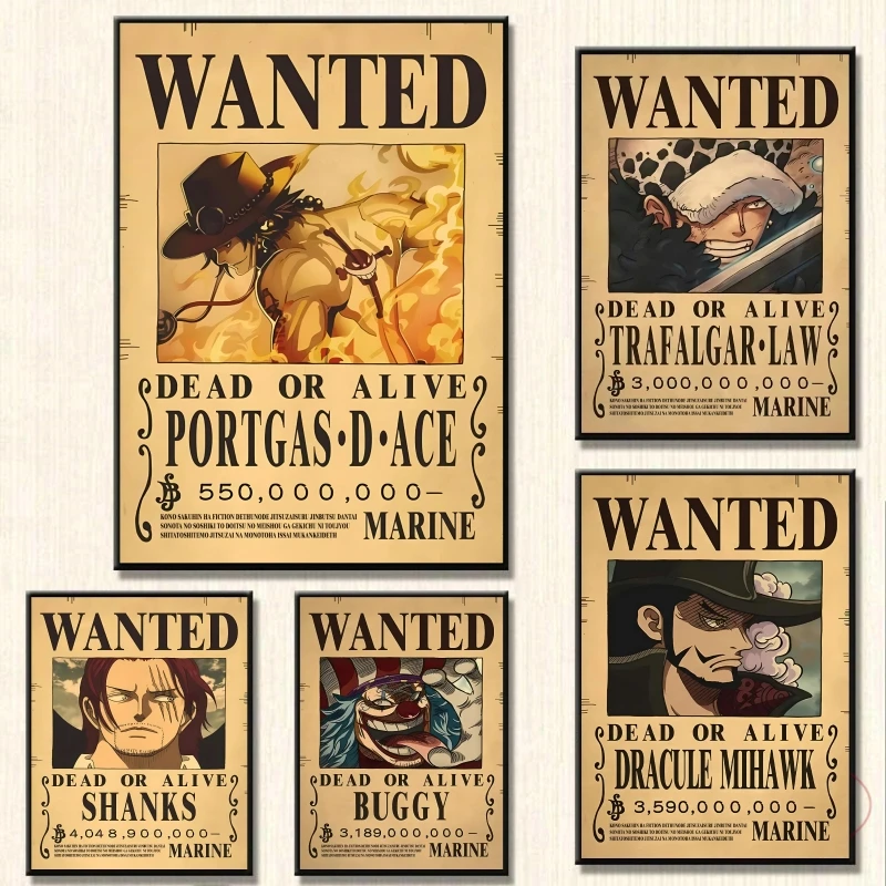 

Japan Anime Wanted Retro Cartoon Canvas Painting One Piece Ace Art Posters Print Mural Pictures Home Wall Aesthetic Decorative