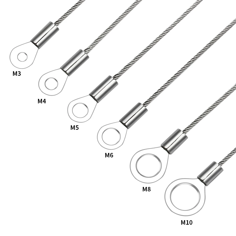 4PCS 1.5mm Stainless Steel Wire Rope, End with Loop, M3/M4/M5/M6/M8/M10 Crimping Joint, Wire Safety Rope image 2