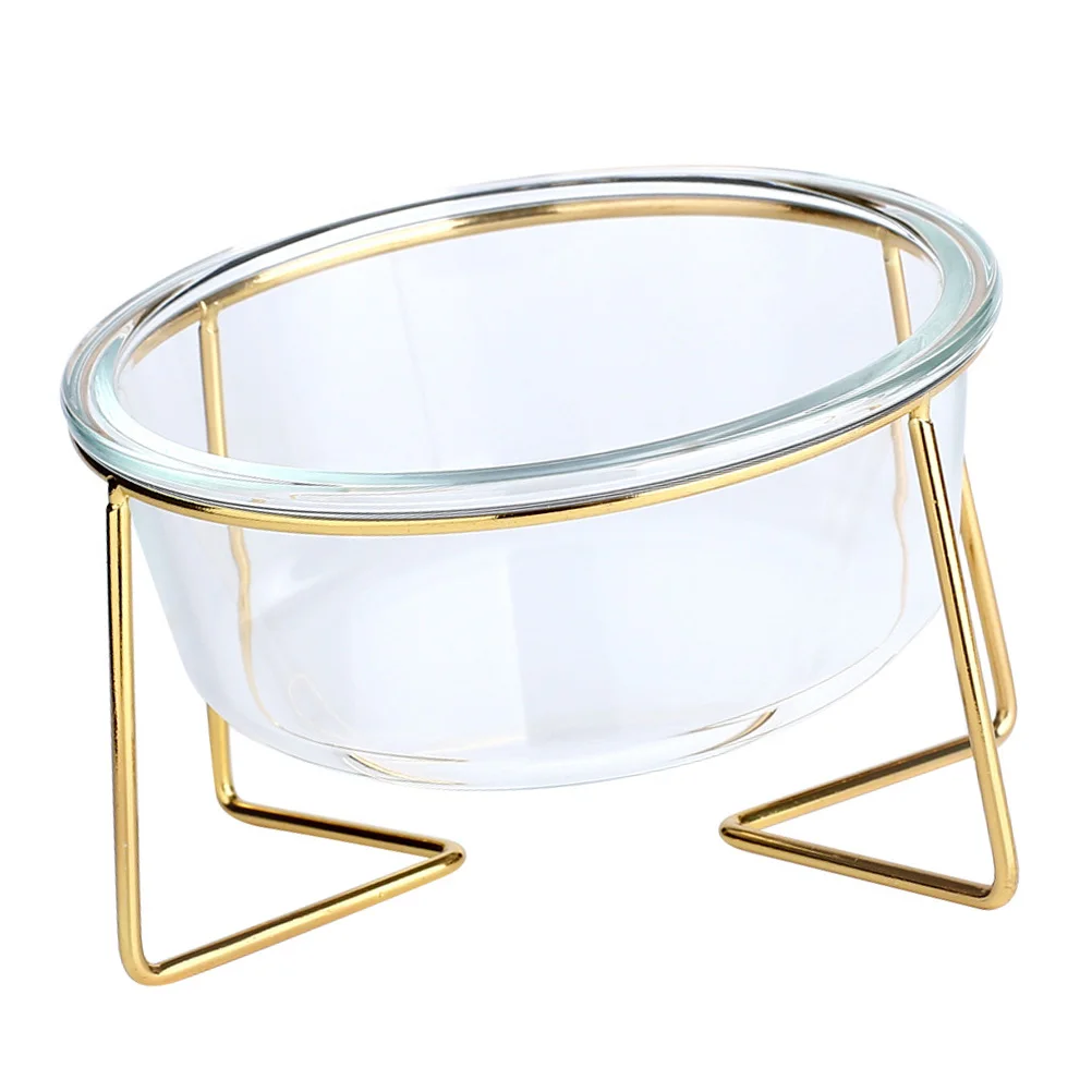 

High-footed Pet for Cats Dogs Durable Glass Feeder Food Glass Pet Bowl Water Dish Small Base Storage Container