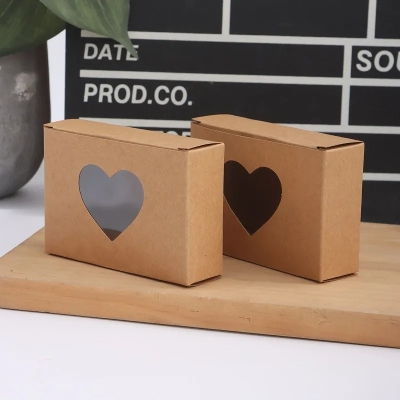 

10Pcs Love Heart Clear Window Kraft Paper Carton Box DIY Handmade Soap Packaging Cardboard Wedding Party Gift Boxes