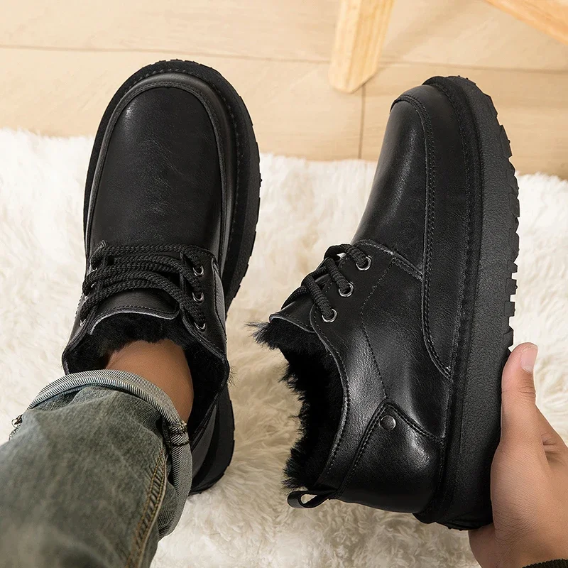 

2026 Men Winter Genuine Leather Boots With Fur Winter Men Fashion Ankle Boots Business Casual Man Snow Boots Work Shoes