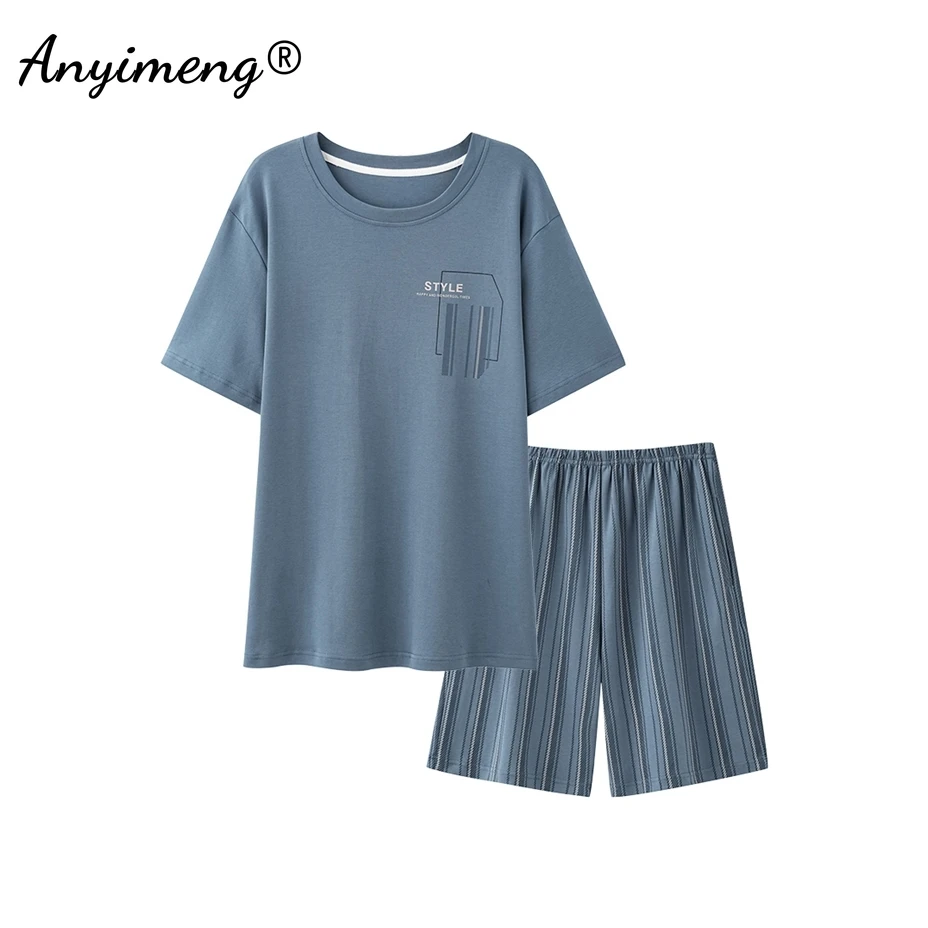 Summer Men Sleepwear Cotton Pajamas Set Short Sleeves Shorts Casual Nightwear for Boy L-3XL Young Man Pijamas Pullover Homesuits