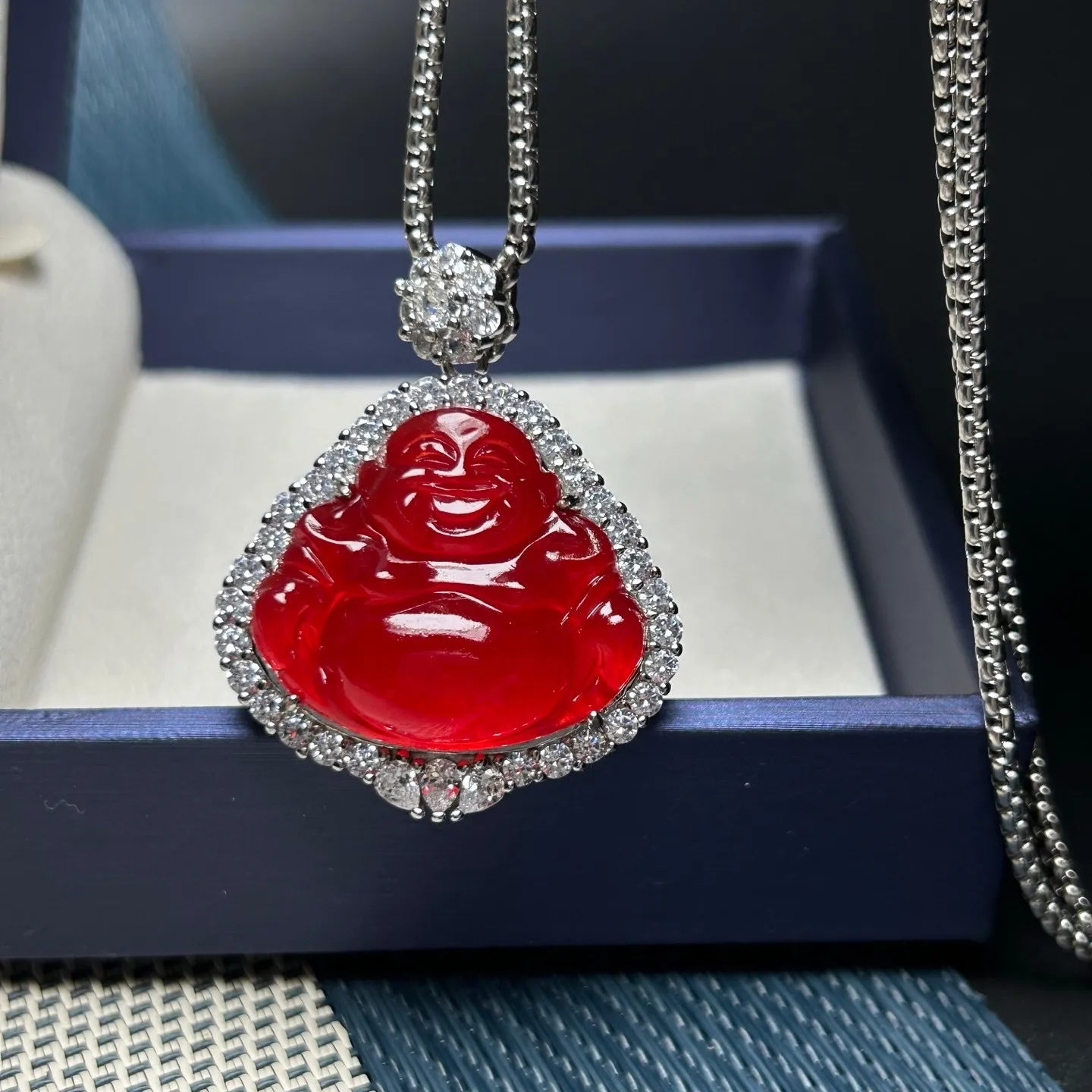 AAA Real Natural Ice Jade Jadeite Red Buddha Amulet Pendant&Necklaces
