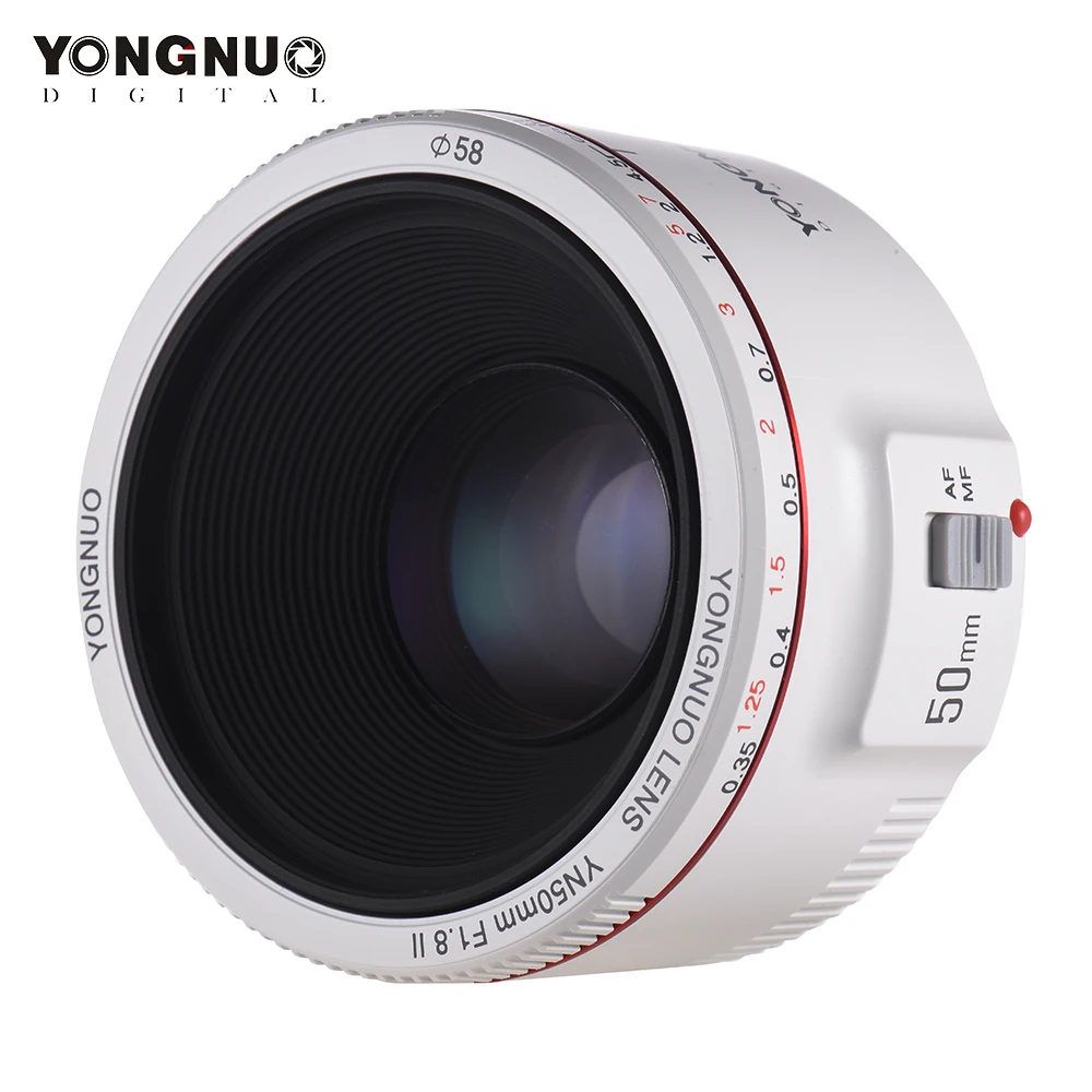 

Yongnuo YN50MM F1.8 II White AF/MF 0.35M Focus Distance Standard Prime Camera Lens for Canon DSLR Camera