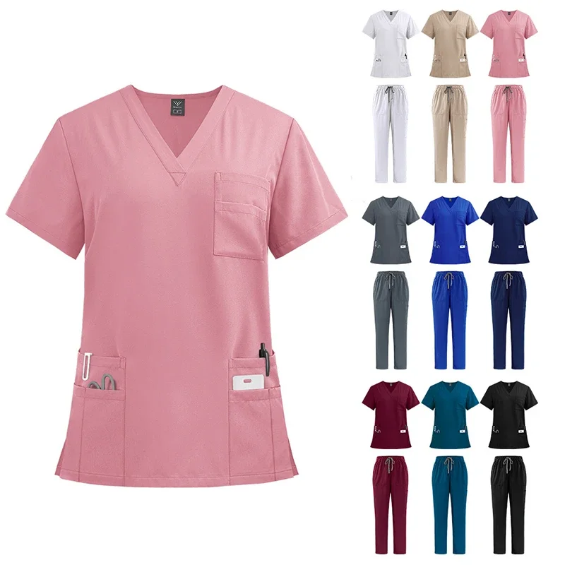 Elastic quick drying Beautician Workwear Solid Color Medical Nursing Uniforms Pet Clinic Scrubs Set Nurse Uniforms Work Clothes