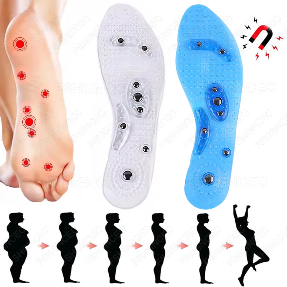 

Silicone Magnetic Therapy Massage Insoles for Woman Man Foot Acupressure Shoe Pads Slimming Weight Loss Soft Gel Shoe Inserts