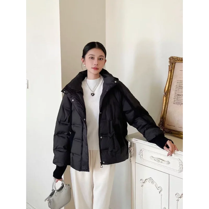 المرأة قصيرة أسفل سترة 2025 خريف/شتاء جديد وصول متماسكة قبعة فضفاضة تناسب تنوعا الصوف كم معطف العصرية