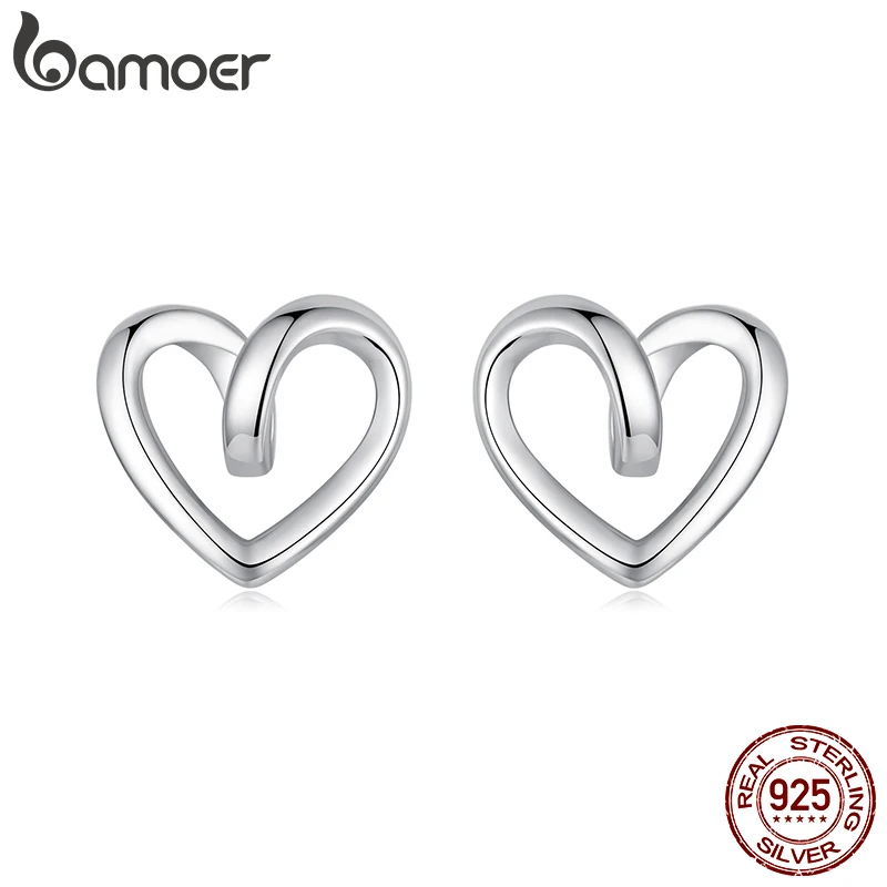 

BAMOER Hypoallergenic 925 Sterling Silver Heart Stud Earrings, Dainty Simple Heart Earrings for Women BSE1117