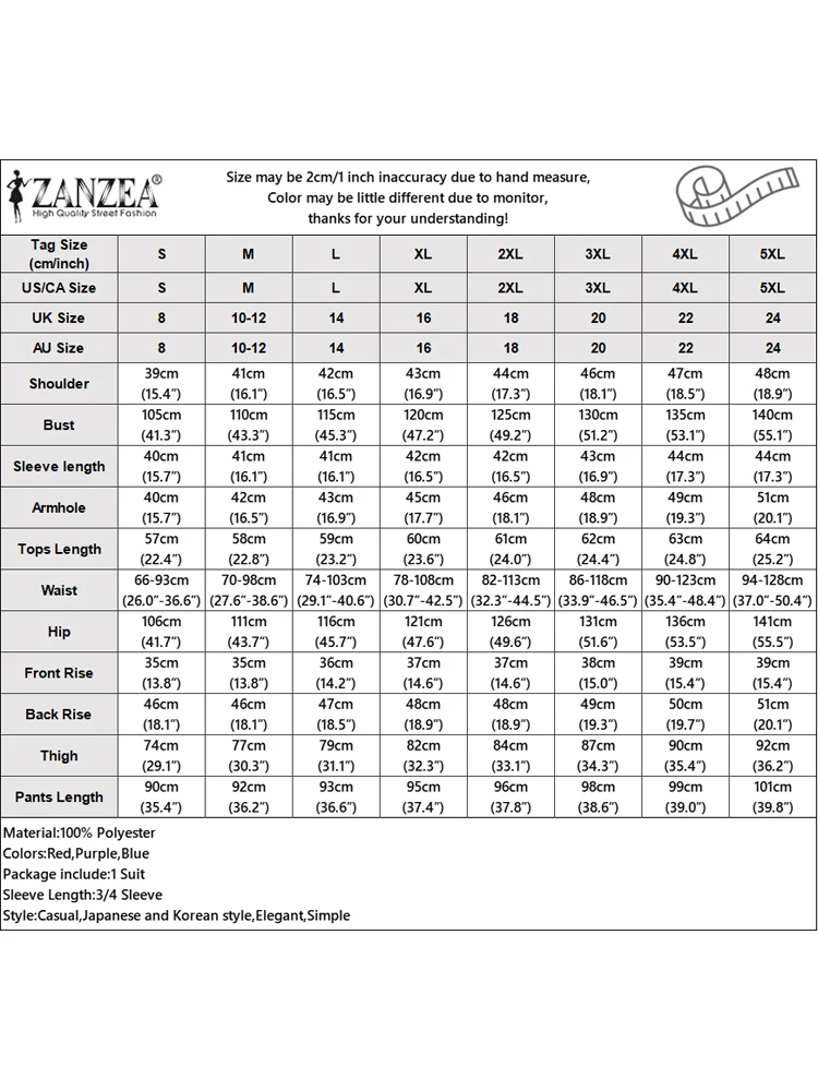ZANZEA Women Casual Loose Sets Vintage 3/4 Sleeve Shirts Elastic Waist Loose Pants Solid Women Matching Sets 2025 Autumn Suits