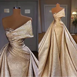 Elegant Champagne Evening Dress Fashion Strapless Sleeveless Pleat Draped Mermaid Party Gowns Chic Floor Length Women Prom Dress