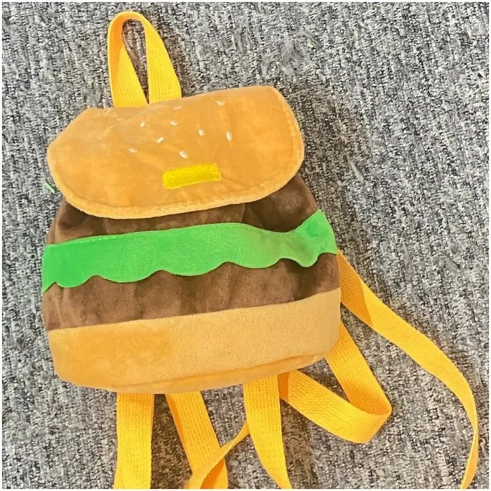 Book Storage Bags Plush Coin Purse Large Capacity Hamburger Plush Backpack Kids Pack Cartoon Burger Bag Kindergarten School Bag