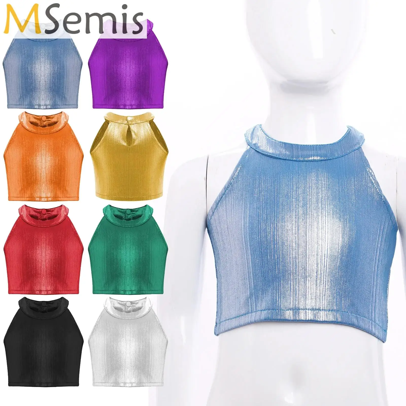 

Girls Kids Hip-Hop Jazz Dance Camisole Metallic Crop Top Shimmery Sleeveless Vest Camisole for Stage Performance