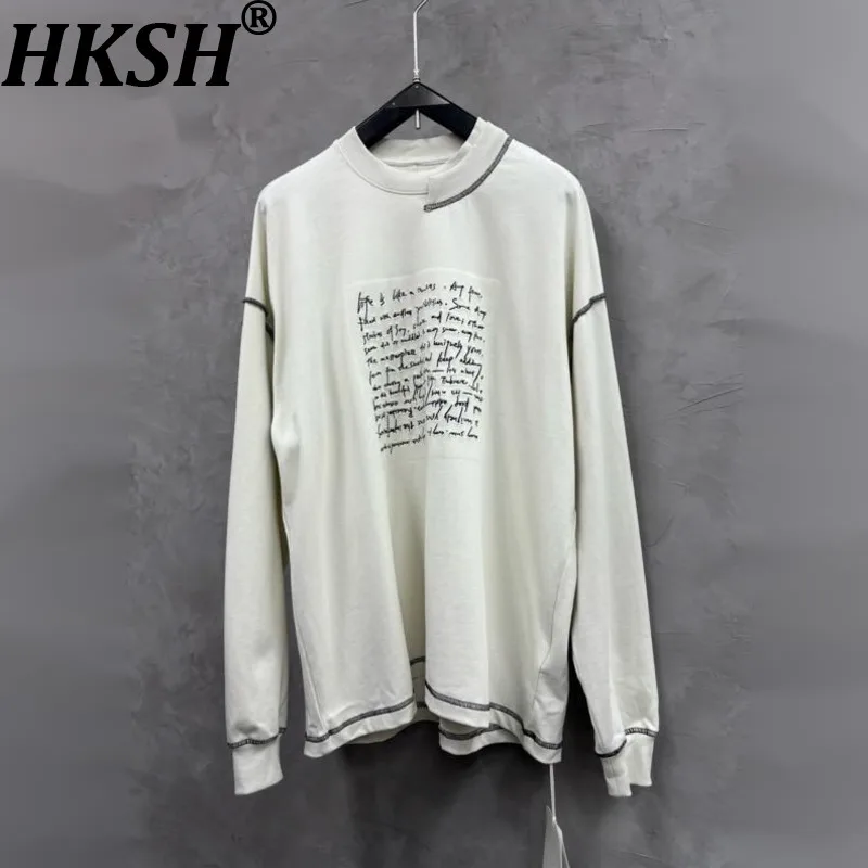 

HKSH Весенняя новая мужская футболка в стиле панк с нишевым дизайном, лоскутные футболки с цветными блоками и вышивкой, универсальные футболки с длинными рукавами HK18206