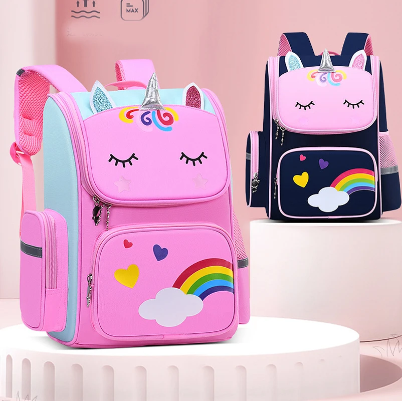 Kid Backpack for Girl Rainbow Unicorn Print Teen School Bag for 2-16Y Cute Kawaii Children Girl Backpack Waterproof BookBag