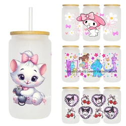 Cartoon Character With Pink Bow 16OZ UV DTF Cup Wrap Transfer Sticker Custom Labels DIY Waterproof Logo For Libbey Glass Can