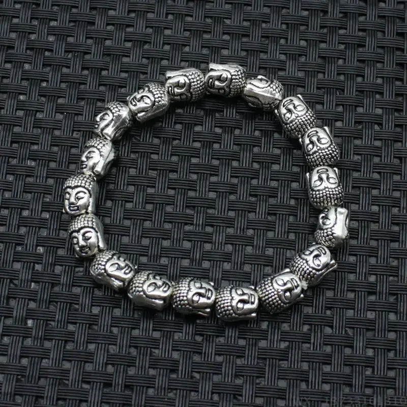Китайский редкий старый Мяо, серебро, вырезанный фэншуй, голова Будды, эффективный браслет на удачу, металлический браслет ручной работы