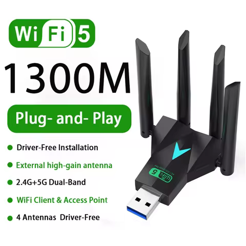 WiFi5 USB Adapter Dual Band 2.4G+5Ghz 1300Mbps Dongle USB3.0 High-Speed 4-Antennas Wireless Card Receiver For PC/Laptop Win