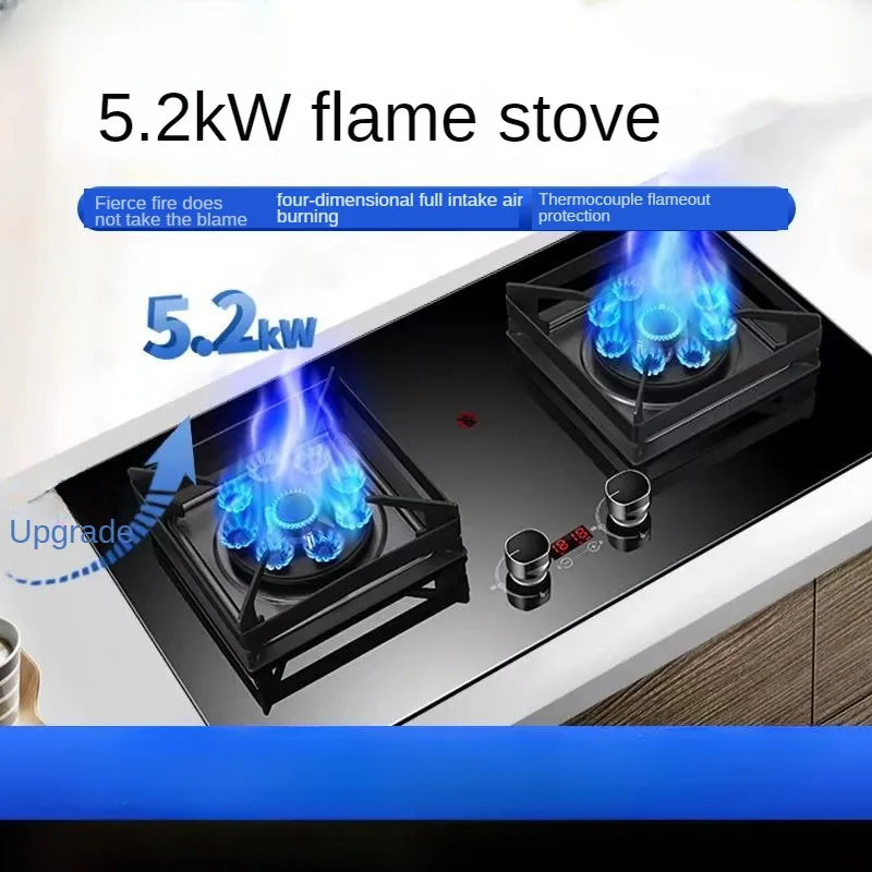 Fogão a gás de mesa embutido, fogo feroz, fogão duplo, estrutura protetora de temporização bilateral, encanamento de gás liquefeito engarrafado, gás natural