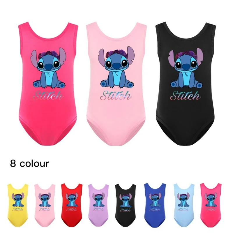 New Girls Swimsuit Kids Summer Clothes Swimwear Toddler Bodysuit Swimming Cartoon Stitch Baby Tops Children Movement Pajamas