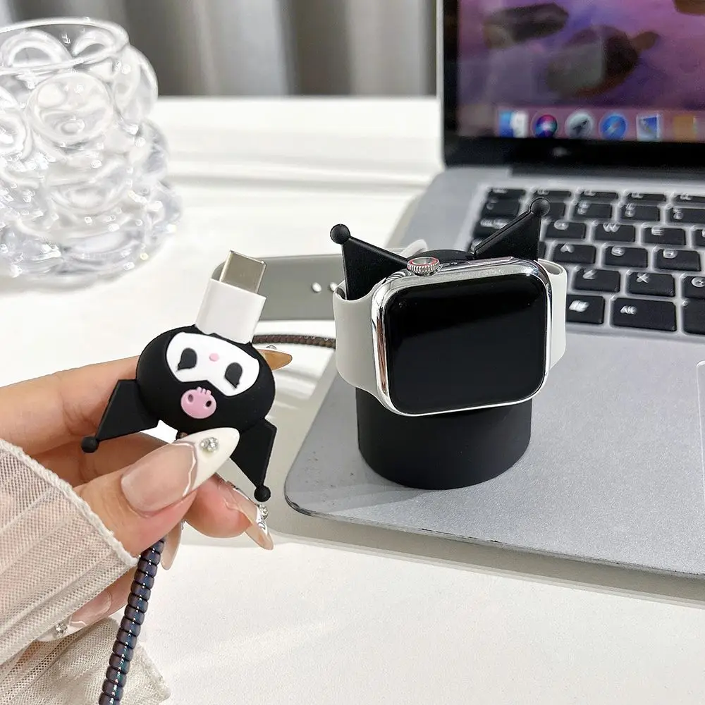 Kuromi Holder For iWatch Series 9/8/7/6/5/4/3/2 Stand Silicone Table Charging Dock Station Charging Holder with Cable Protection