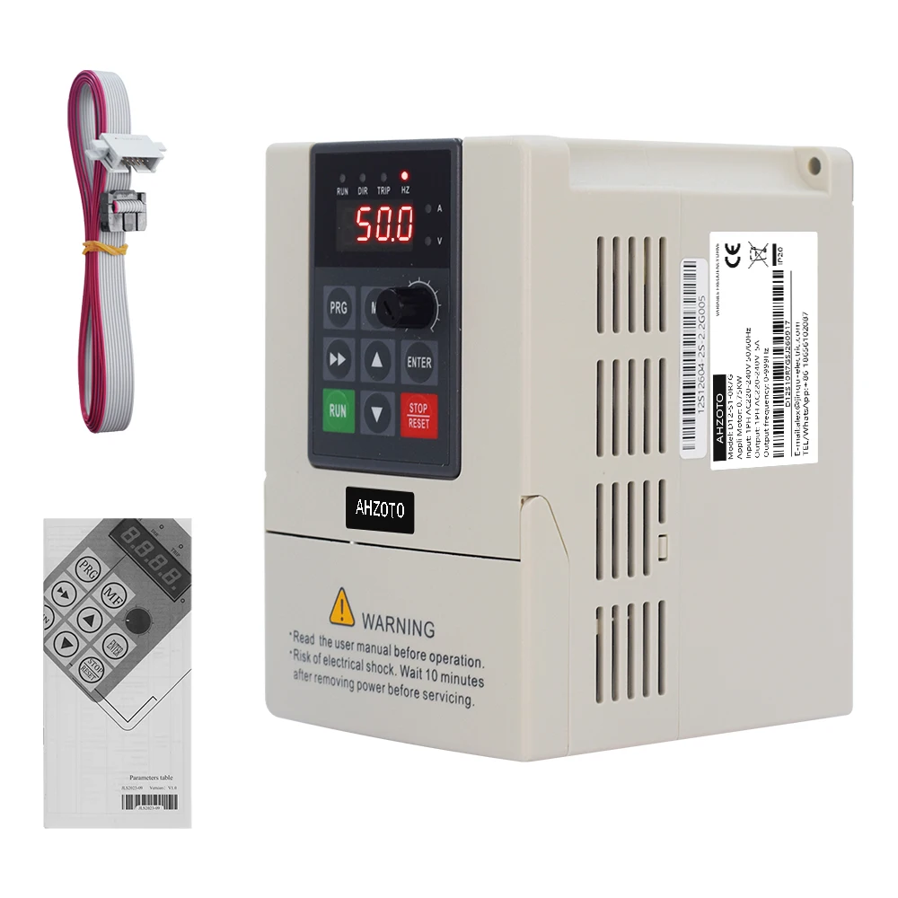 Ahzoto VFD 0.75/1.5/2.2kW 1 Phase 220V Input to 1 Phase 220V Output 0-999Hz Variable Frequency Drive Inverter with 2m Cable