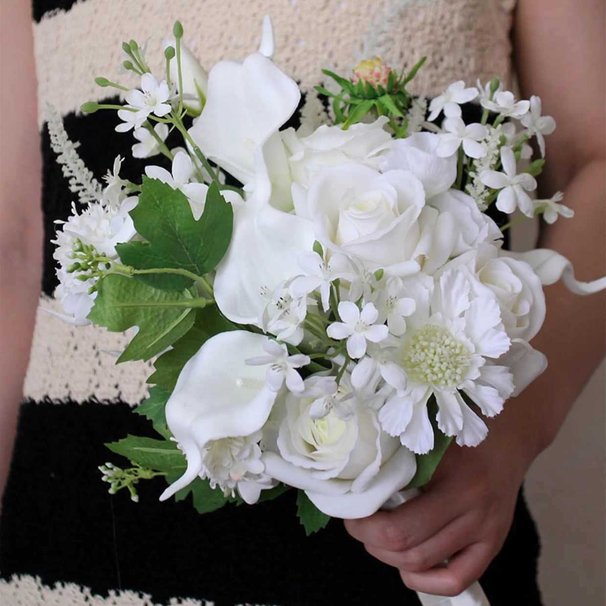 JaneVini – bouquet de fleurs artificielles de mariée, élégantes, petites fleurs de lys Calla, bouquet de demoiselle d'honneur, Roses en soie, accessoires de mariage Boho