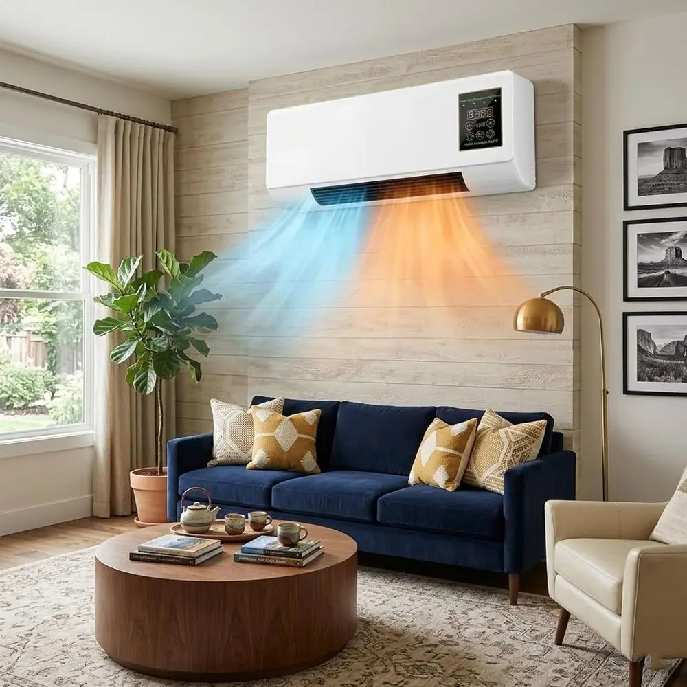 1800W 2 in 1 Wall Mounted Air Conditioner an, Portable DuctlHeating and Cooling Mini AC Unit, Quiet Smart Room Heater with Remot