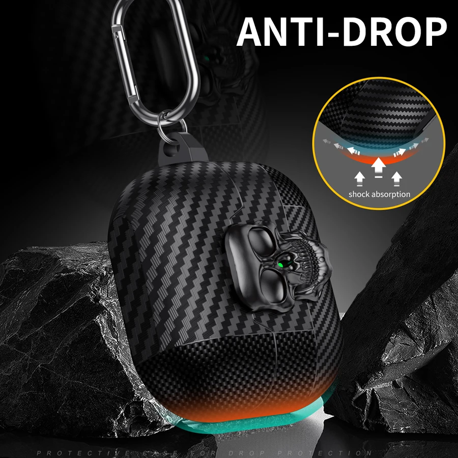 Suit Thug Skull Series Headphone Case For Samsung Galaxy Buds 3 Pro/ Buds 3 Magnetic Headphone Case Carbon Fiber Case With Hook