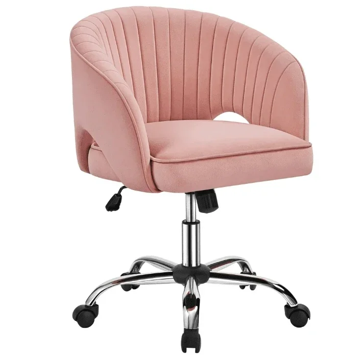 Adjustable Tufted Velvet Office Chair with Barrel Back for Home , Pink Ergonomic Desk