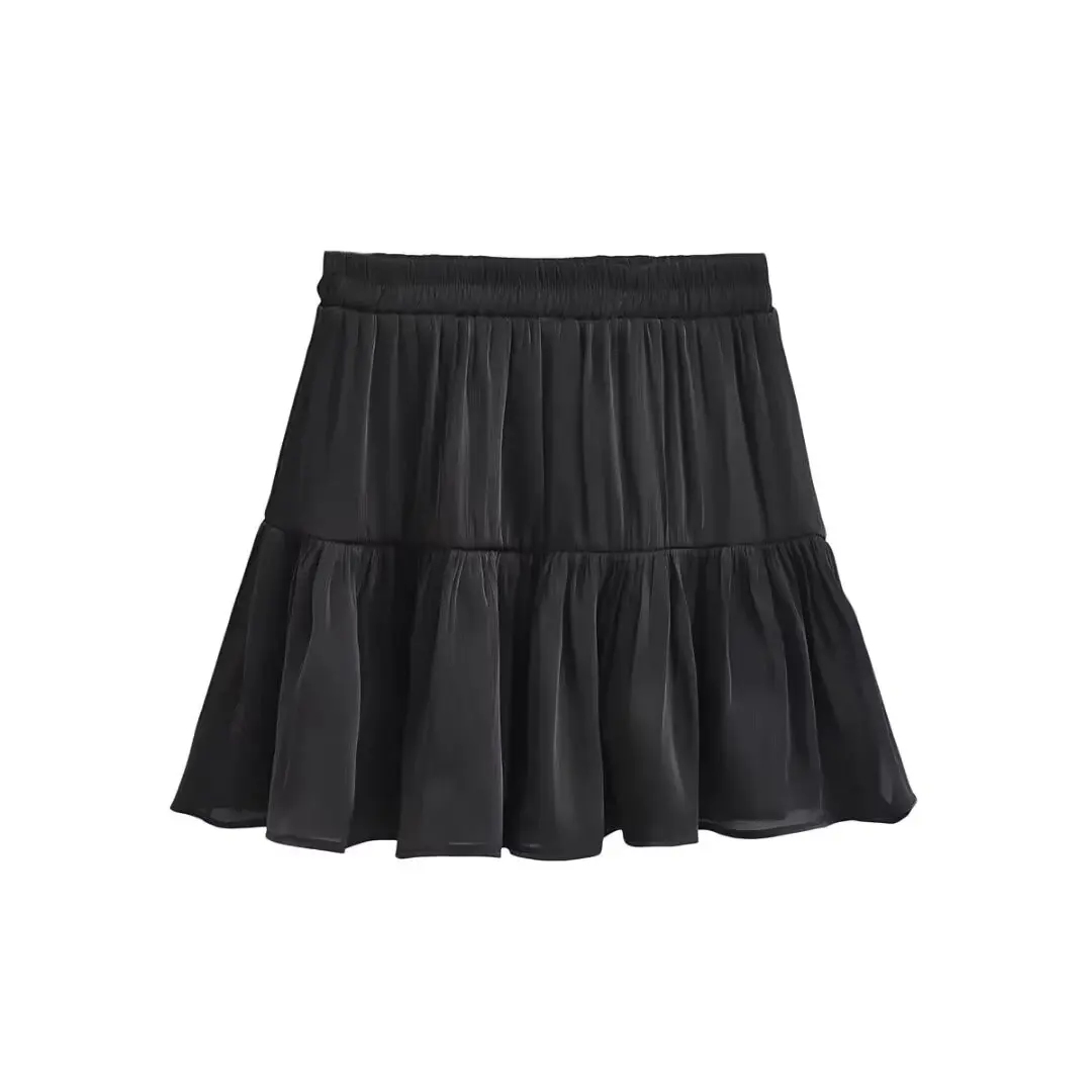 

High Waist A-Line Skirt Puffy Sle Versatile Bla Summer New Arrival Street Sle Pleated ort Skirt for Women