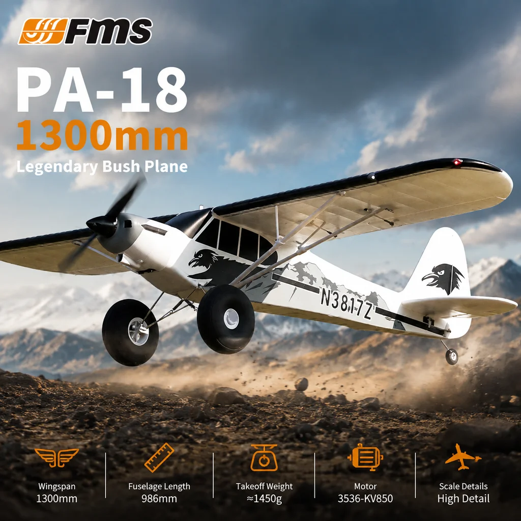FMS Remote Control Model Plane 1300MM  PA-18 J3 Piper Super Cub RC Airplane PNP Trainer Electric Aircraft Outdoor Sports Toy