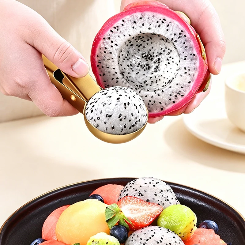 Multifunctional Ice Cream Scoops Stainless Steel Dual-Purpose Scoop Fruit Melon Baller Household Kitchen Gadget