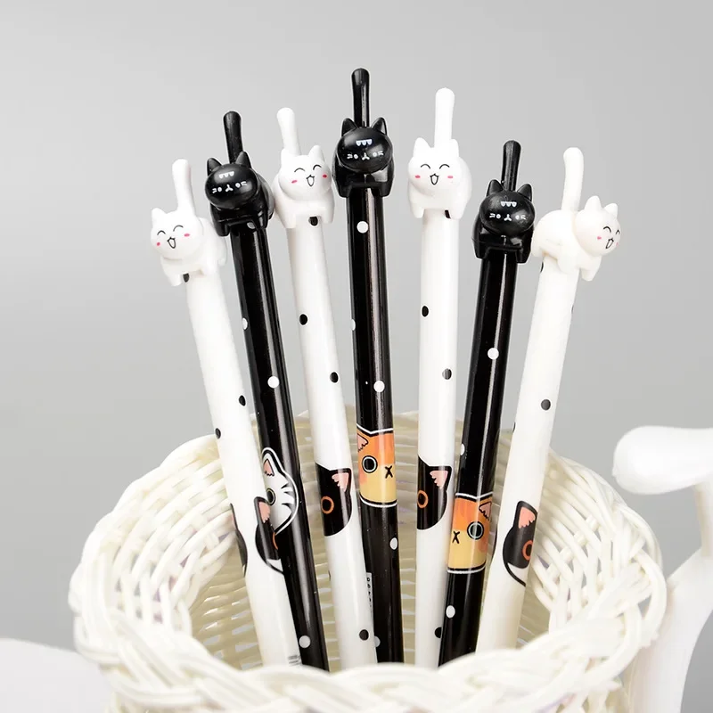 12/60 Pcs Wholesale Cute Cat Tail Cute Cat Gel Pens Set Full Needle Tube 0.5mm Black Student Stationery