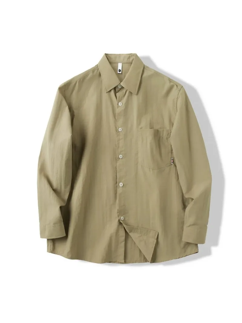 

Новая весенняя мужская рубашка в американском ретро-стиле с воротником, длинным рукавом, свободного кроя, повседневная, спортивная, из дышащей нейлоновой ткани