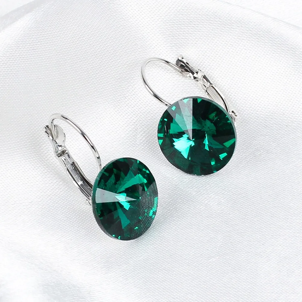 Classic Luxury Light Blue Crystal Zircon Fairy Pendant Hoop Leverback Stud Earrings for Women Minimalist Daily Wear Jewelry Gift