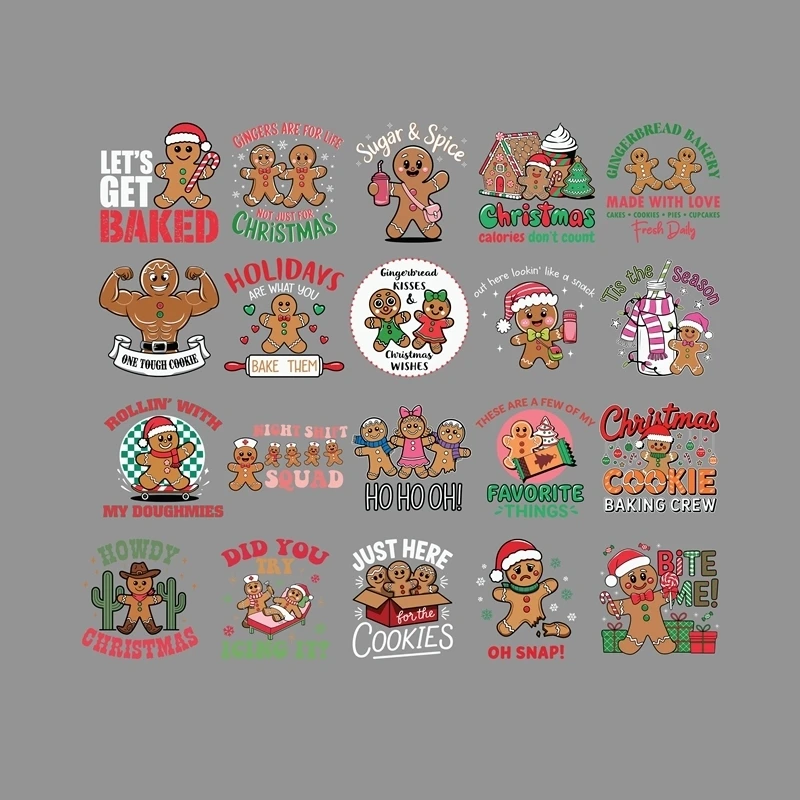 Cute Christmas Biscuit Man Series Heat Transfer Stickers T-shirt DTF Iron On Patches For  adult T-shirt Clothes Decal