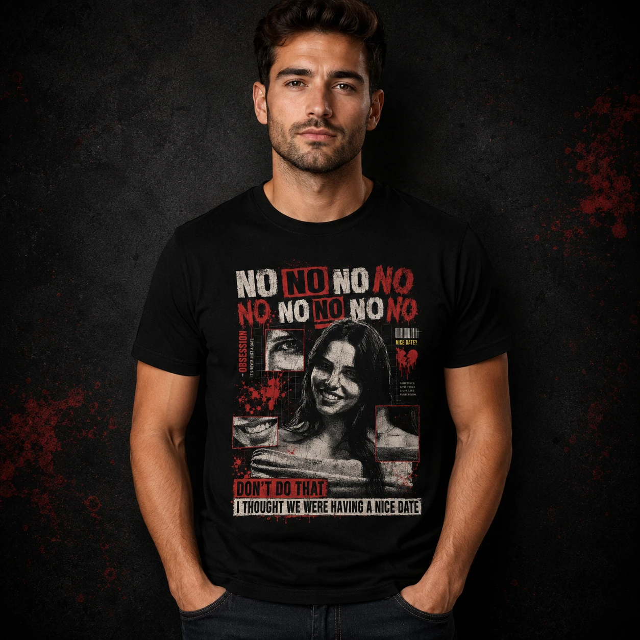 Obsession NO NO NO Übergroßes Film-T-Shirt aus Baumwolle mit Grafikdruck für Männer und Frauen, Sommer-Streetwear – Detail 7