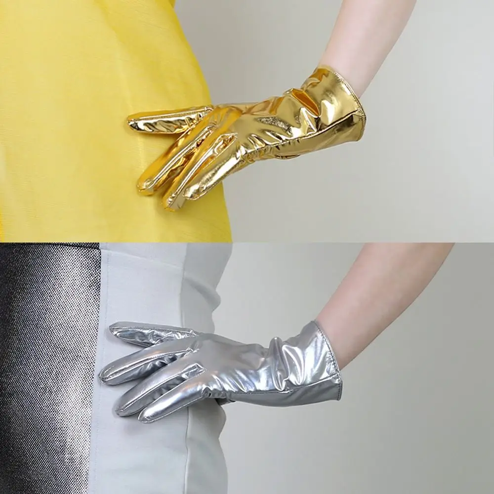 Etiquette Shiny Women Leather Gloves Gothic Punk Cosplay Wedding Gloves Thin Style Driving Gloves Clubwear