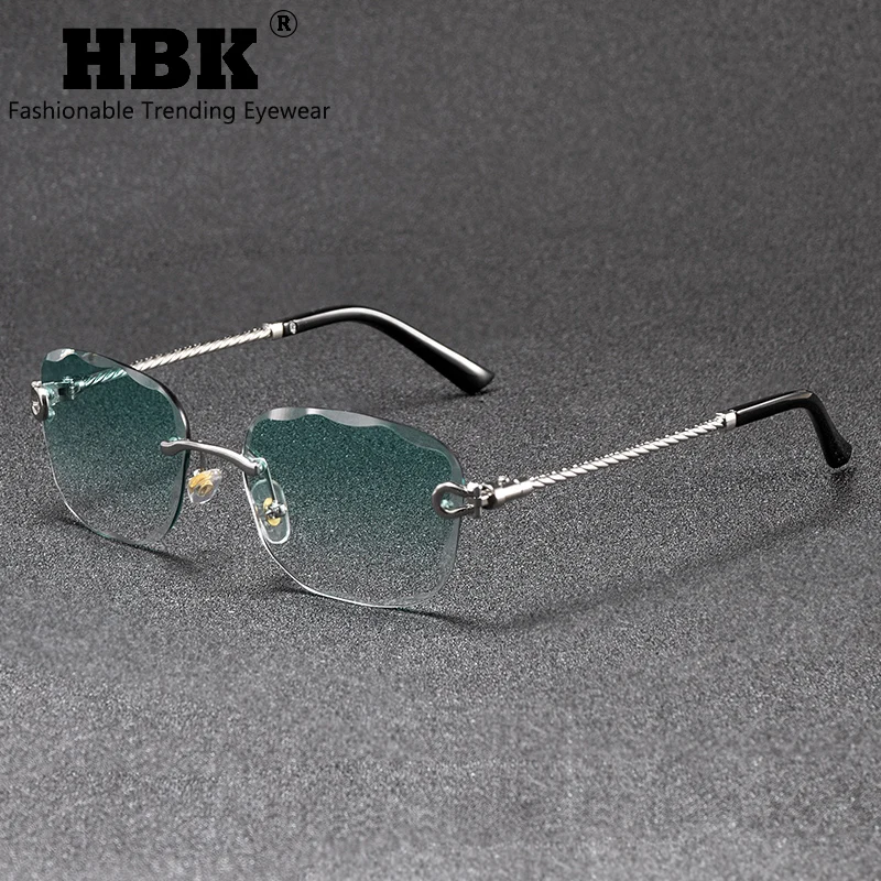 HBK Vintage Frameless Sunglasses Men Luxury Wave Cutting Metal Sun Glasses for Women Travel Shopping Shades Eyeglass UV400