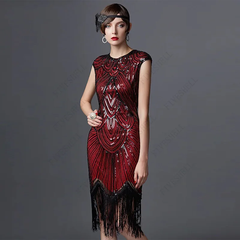 1920S Gatsby Vintage Sequined Fringed Dress For A Dinner Party