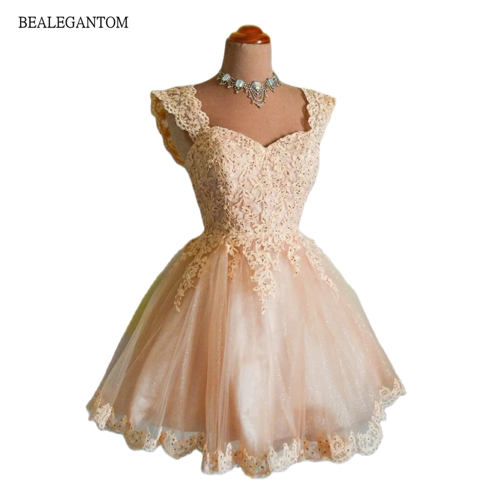 

Bealegantom Short Homecoming Dresses Lace Appliques Off Shoulder Birthday Mini Graudation Cocktail Prom Party Gown QA234